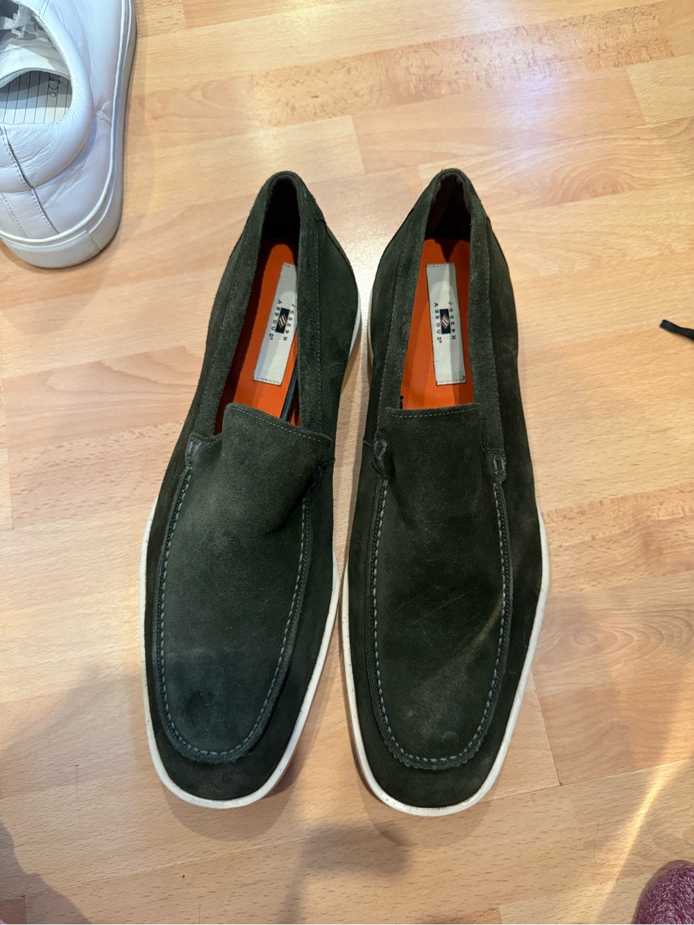 Joseph Abboud Dark Green Suede Slip-On Loafers with Orange Insole